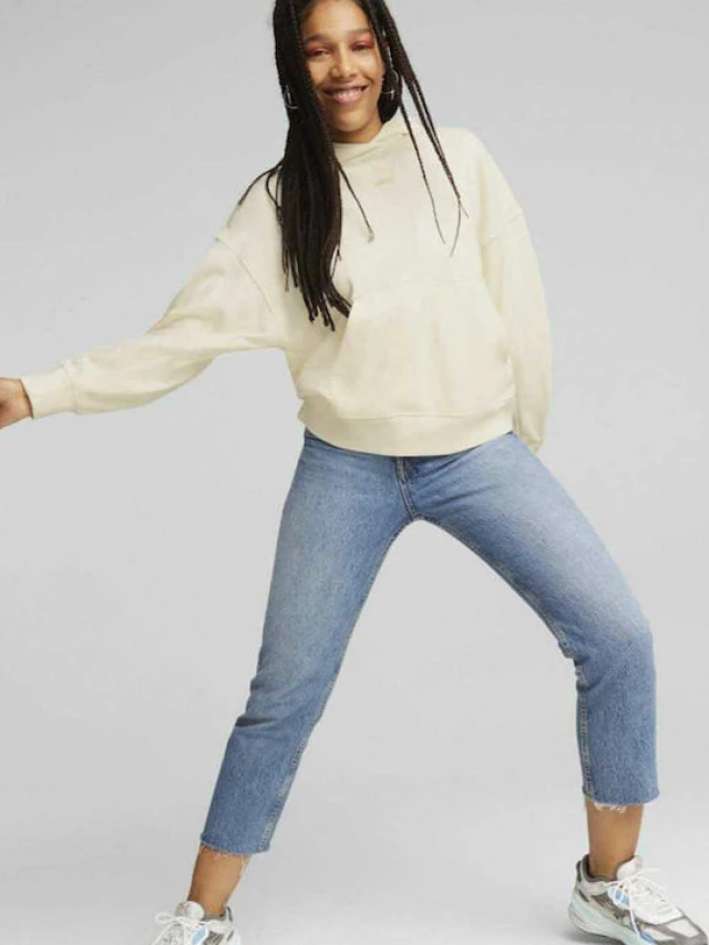 Puma Classics Oversized Hoodie Tr Γυναικειο Φουτερ Εκρου