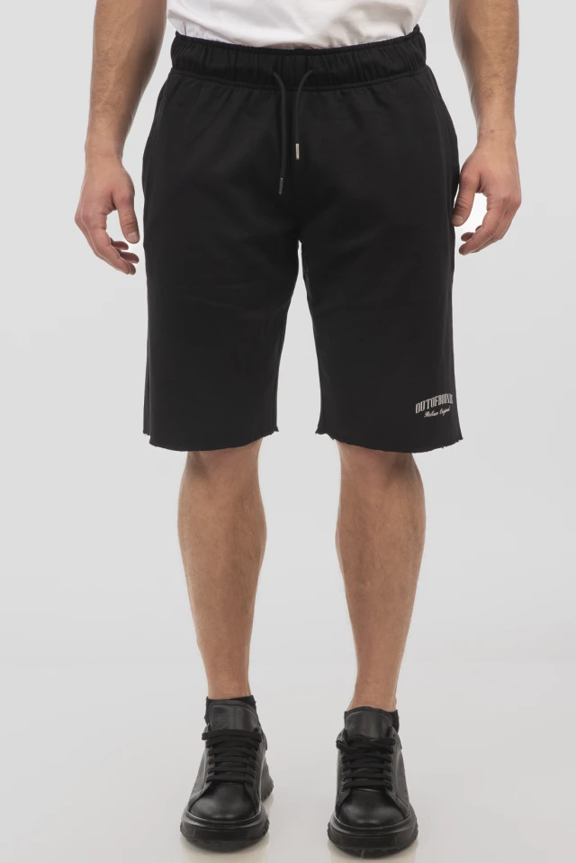 Rebase Shorts Terry Fleece Βερμουδα Φουτερ Μαυρη