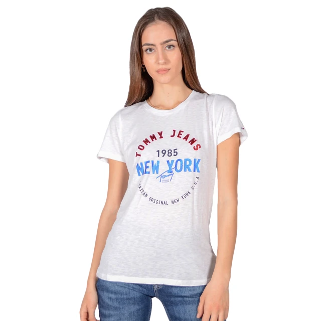 Tommy Hilfiger Tjw Circle New York Tee Γυναικεια Μπλουζα Λευκο