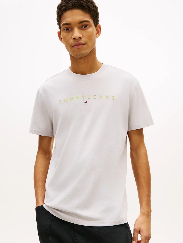 Tommy Hilfiger Tjm Reg Linear Logo Tee Ext Ανδρική Μπλούζα Γκρι