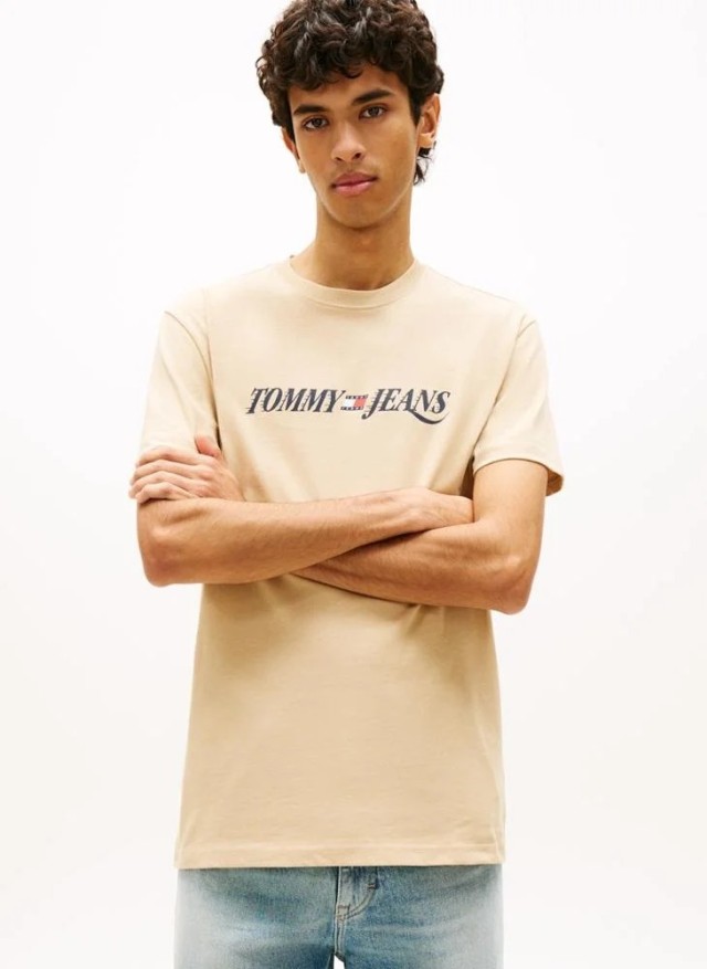 Tommy Hilfiger Tjm Reg Vintage La Ss Tee Ανδρική Μπλούζα Μπεζ