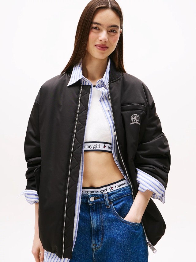 Tommy Hilfiger Tjw Longline Bomber Jacket Γυναικείο Μπουφάν Μαύρο