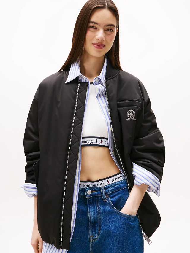 Tommy Hilfiger Tjw Longline Bomber Jacket Γυναικείο Μπουφάν Μαύρο