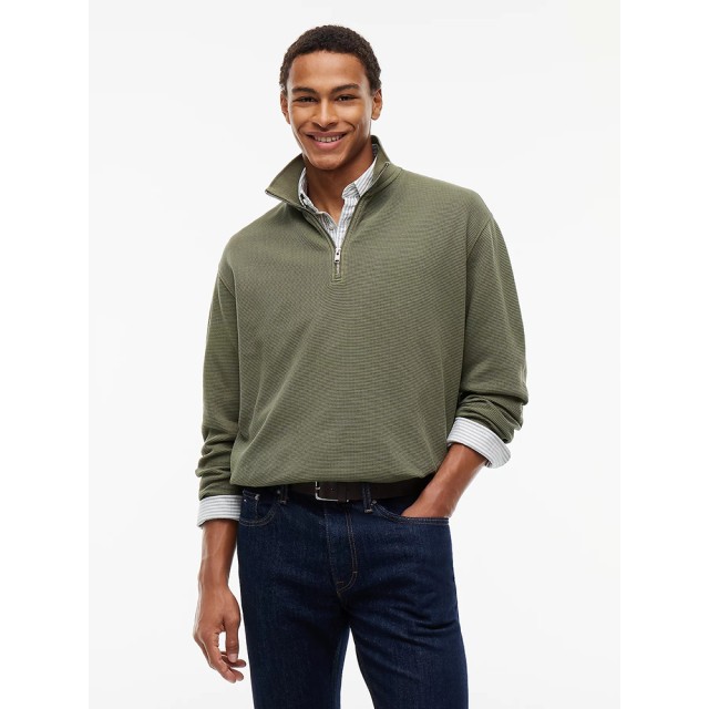 Tommy Hilfiger Tjm Rlx Washed Waffle Qz Ext Ανδρικό Φουτερ Half-Zip Βάφλα Λαδί