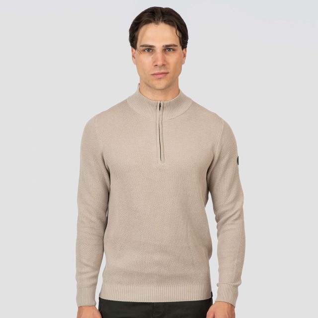 Rebase Ανδρικο Πλεκτο Half-Zip Μπεζ