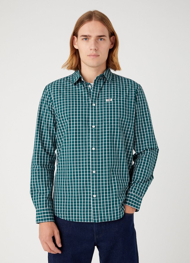 Wrangler 1 Pocket Shirt Deep Teal Green Ανδρικό Πουκάμισο Καρο Πράσινο