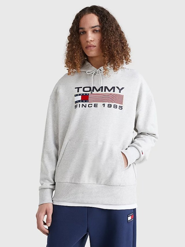 Tommy Hilfiger Tjm Reg Athletic Logo Hoodie Ανδρικο Φουτερ Γκρι