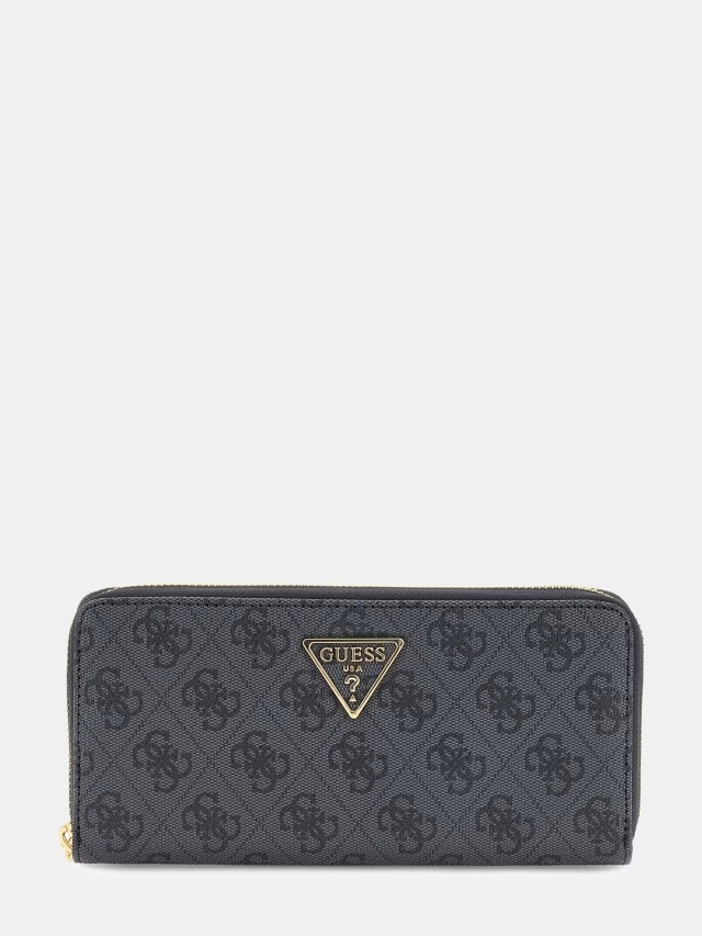 Guess Laurel Ii Slg Large Zip Around Γυναικείο Πορτοφόλι Ανθρακί