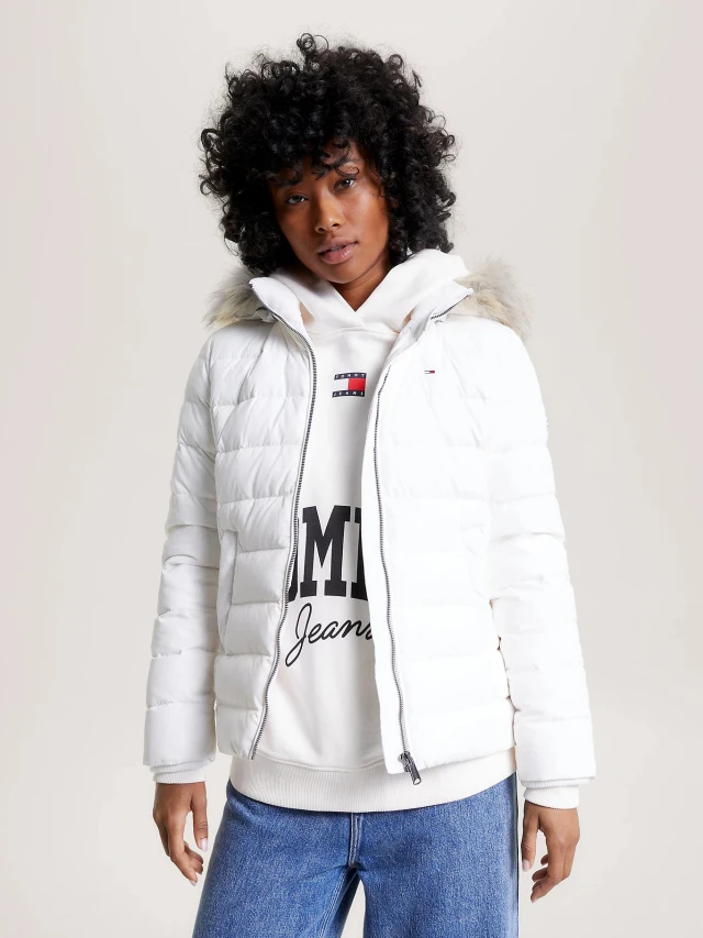 Tommy Hilfiger Tjw Basic Hooded Down Jacket Γυναικείο Μπουφάν Λευκό