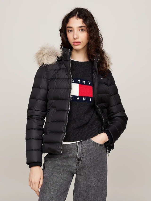 Tommy Hilfiger Tjw Basic Hooded Down Jacket Ext Γυναικείο Μπουφάν Μαύρο