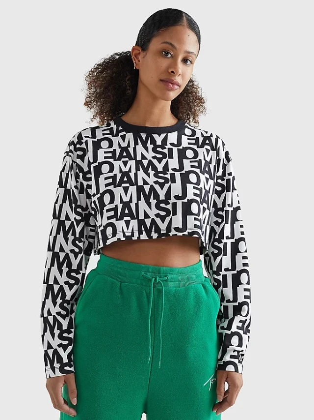 Tommy Hilfiger Tjw Super Crop Tj Repeat Ls Γυναικεια Μπλουζα Multi
