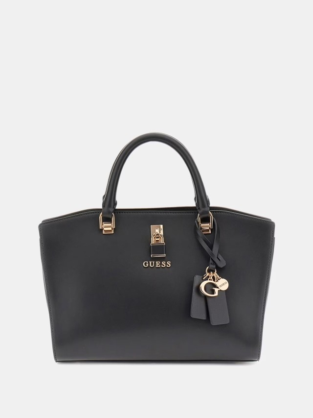 Guess Queensland Luxury Satchel Γυναικεία Τσάντα Μαύρη