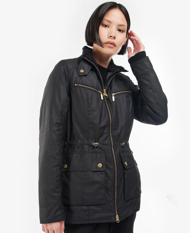 Barbour B.intl Panorama Wax Γυναικειο Μπουφαν Μαυρο