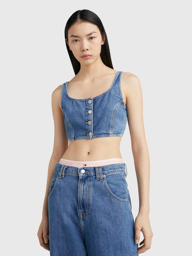 Tommy Hilfiger Cropped Top Bf Bg5031 Γυναικεία Μπλούζα Τζιν stone wash