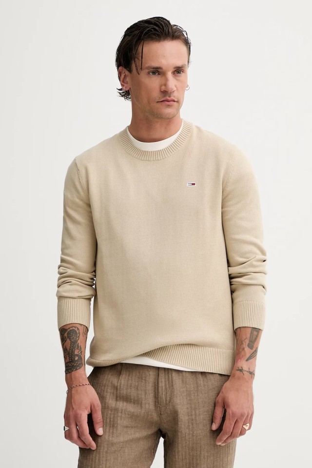 Tommy Hilfiger Tjm Slim Essential Light Sweater Ανδρικό Πλεκτό Μπεζ