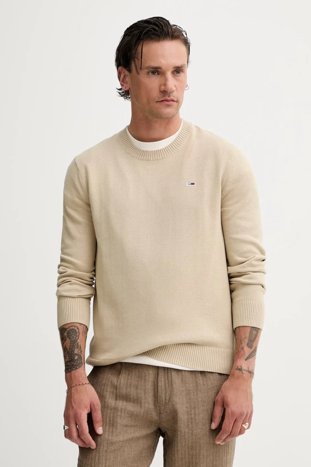 Tommy Hilfiger Tjm Slim Essential Light Sweater Ανδρικό Πλεκτό Μπεζ