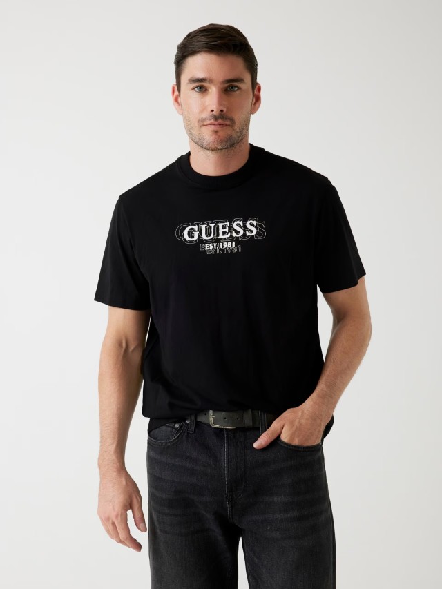 Guess Cn Ss Small Logo Tee Ανδρική Μπλούζα Μαύρη