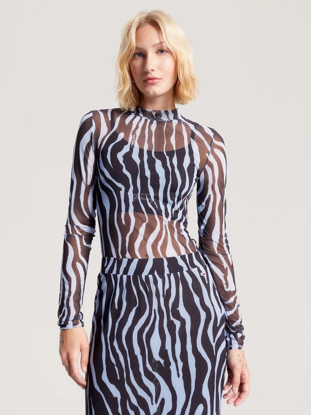 Tommy Hilfiger Tjw Zebra Mesh Ls Top Γυναικεία Μπλούζα Animal Print