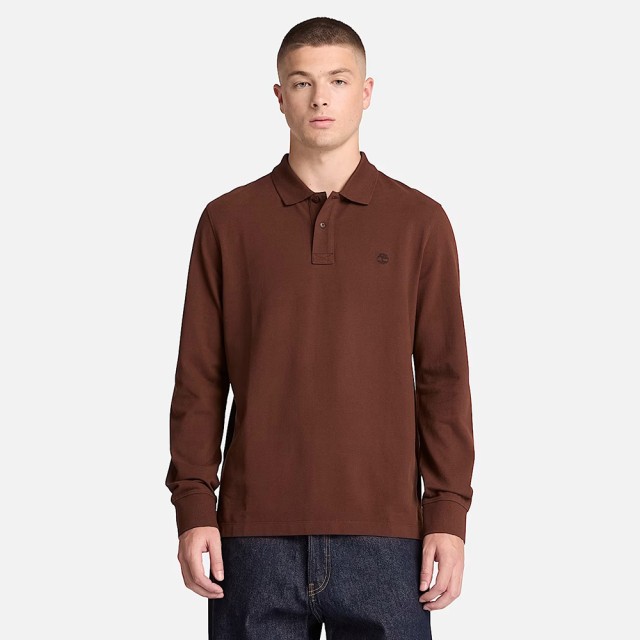 Timberland Millers River Ls Pique Polo Chicory Coffee Ανδρική Μπλούζα Polo Καφέ