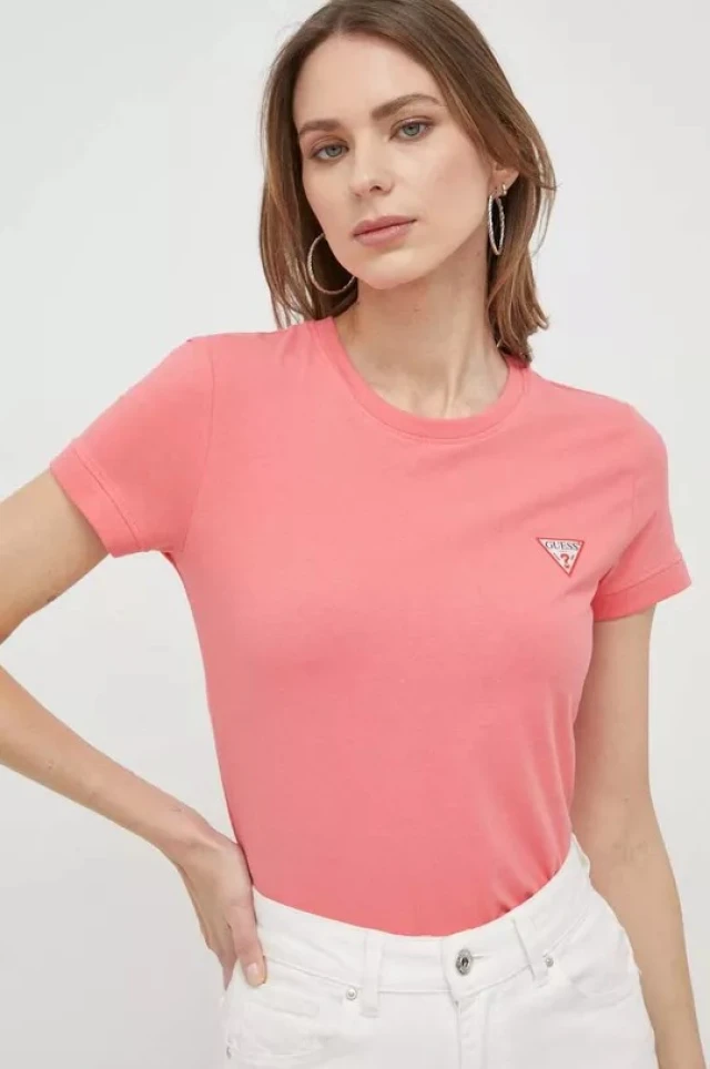 Guess Ss Cn Mini Triangle Tee Γυναικεία Μπλουζα Ροζ
