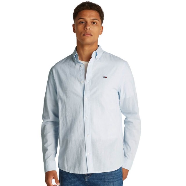 Tommy Hilfiger Tjm Reg Linen Blend Ls Shirt Ext Ανδρικό Πουκάμισο Λινό Σιελ