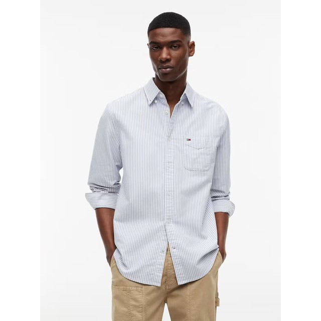 Tommy Hilfiger Tjm Reg Stripe Oxford Shirt Ext Ανδρικό Πουκάμισο Ριγέ Λευκό Μπλε
