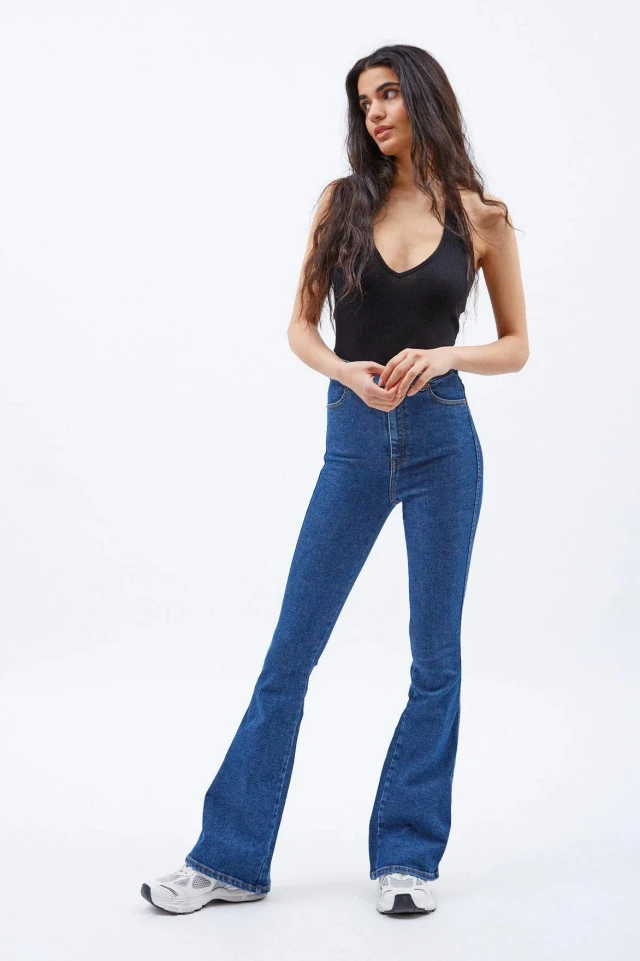 Dr. Denim Moxy Flare Cape Dark Plain Γυναικείο Παντελόνι Τζιν Καμπάνα
