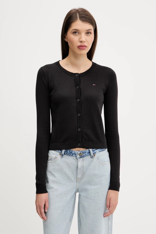 Tommy Hilfiger Tjw Essential Crew Neck Cardigan Γυναικεία Ζακέτα Πλεκτή Μαύρη