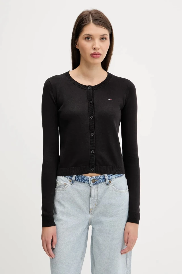 Tommy Hilfiger Tjw Essential Crew Neck Cardigan Γυναικεία Ζακέτα Πλεκτή Μαύρη