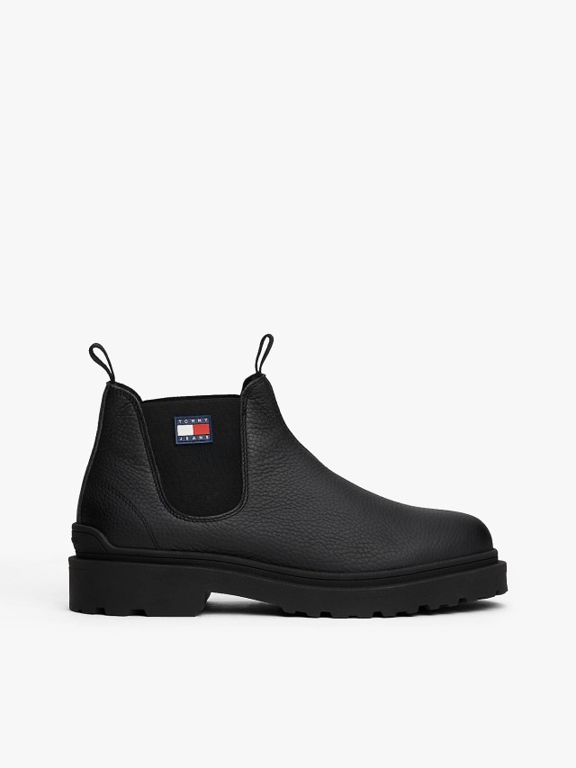 Tommy Hilfiger Tjm Chelsea Leather Wl Ανδρικά Μποτάκια Μαύρα