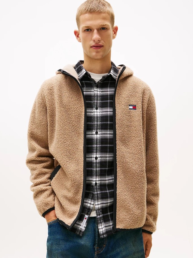 Tommy Hilfiger Tjm Reg Badge Teddy Zip Tru Ext Ανδρική Ζακέτα Fleece Μπεζ