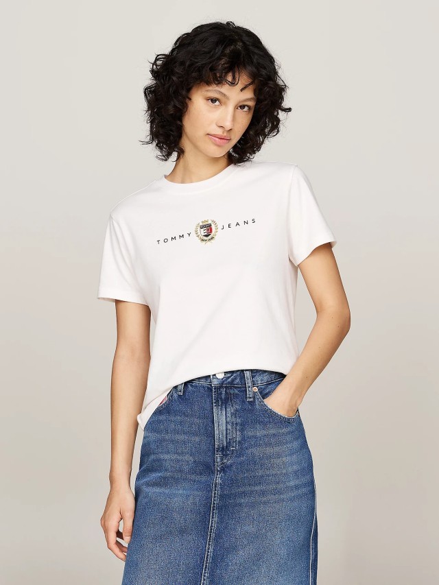 Tommy Hilfiger Tjw Reg Crest Linear Tee Ext Γυναικεία Μπλούζα Λευκή