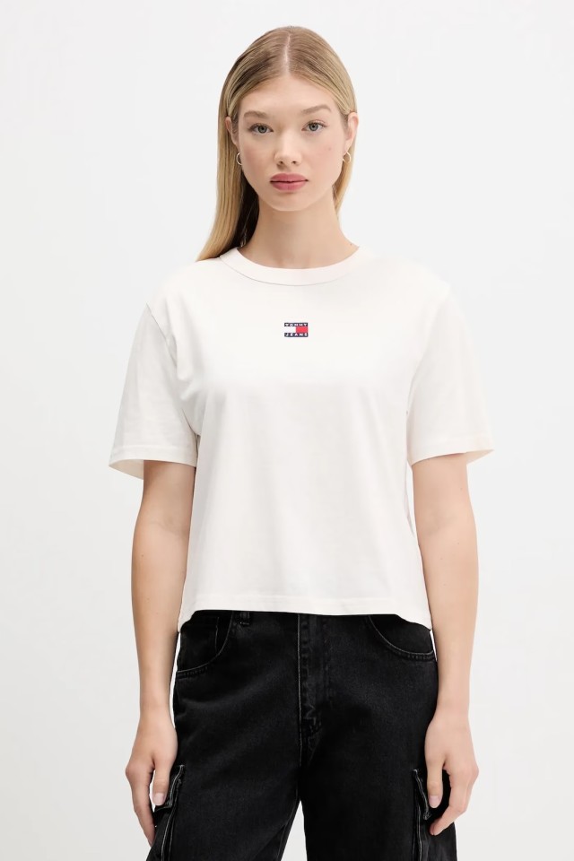 Tommy Hilfiger Tjw Bxy Badge Tee Ext Γυναικεία Μπλούζα Εκρού