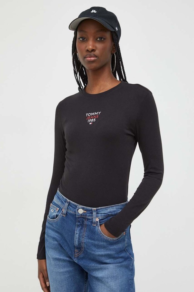 Tommy Hilfiger Tjw Slim Essential Logo 1 Ls Ext Γυναικεία Μπλούζα Μαύρη
