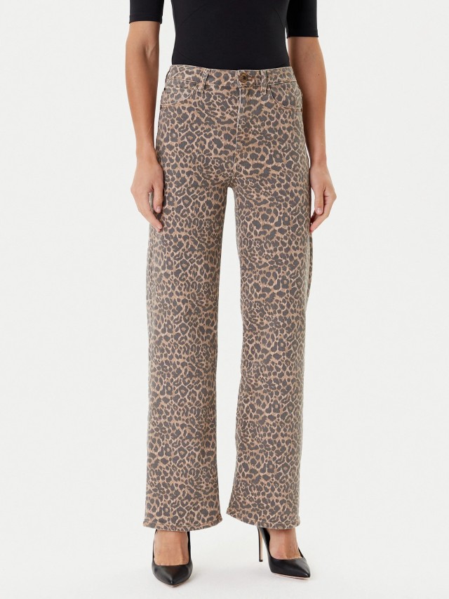 Guess Wide Leg Γυναικειο Παντελονι Τζιν Λεοπάρ