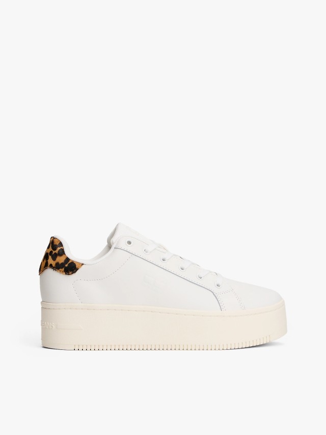 Tommy Hilfiger Tjw Flatform Leopard Sneaker Γυναικεία Δερμάτινα Sneakers Εκρού Λεοπαρ