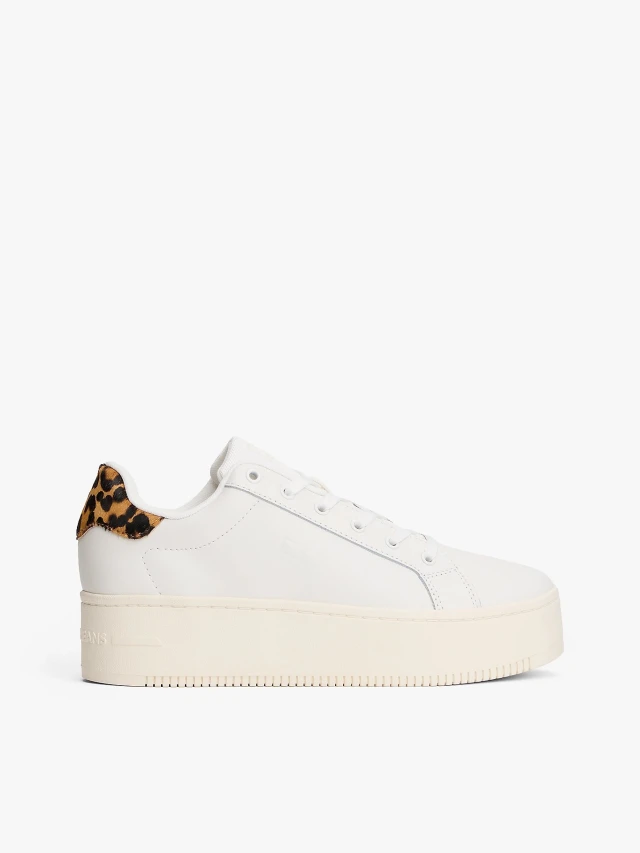 Tommy Hilfiger Tjw Flatform Leopard Sneaker Γυναικεία Δερμάτινα Sneakers Εκρού Λεοπαρ