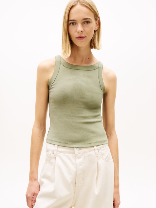 Tommy Hilfiger Tjw Slim Sh Tonal Flag Tank Γυναικεία Μπλούζα Λαδί