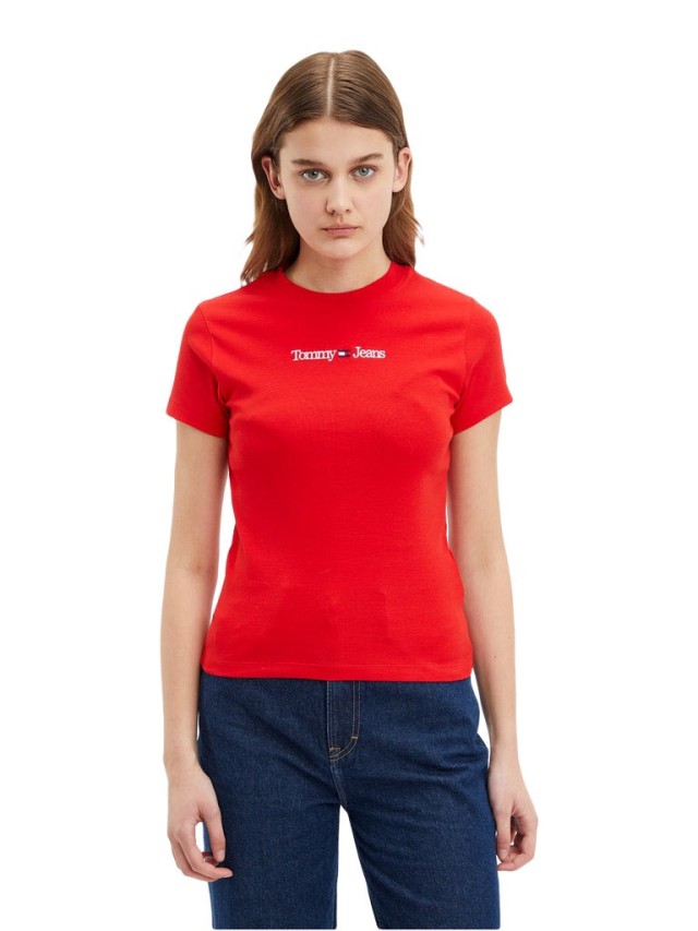 Tommy Hilfiger Tjw Baby Serif Linear Ss Γυναικεια Μπλουζα Κοκκινη