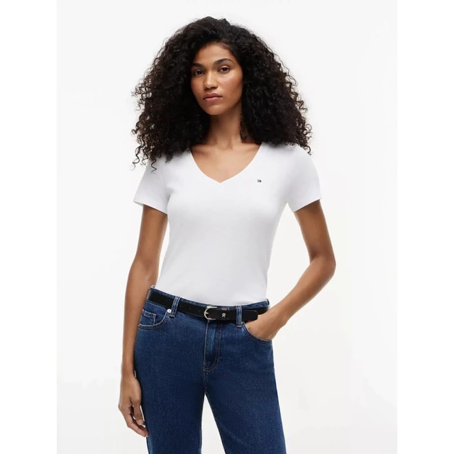 Tommy Hilfiger TJW V-NECK TEE Γυναικεια Μπλουζα Εκρου