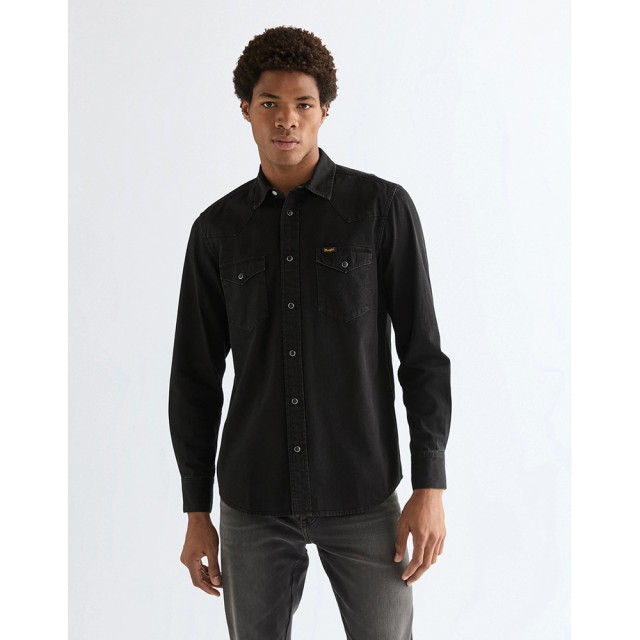 Wrangler Western Shirt Rinse Black Ανδρικό Πουκάμισο Τζιν Μαύρο