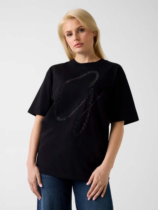 Guess Ss Cn Maxi G Studs Tee Γυναικεία Μπλούζα Μαύρη