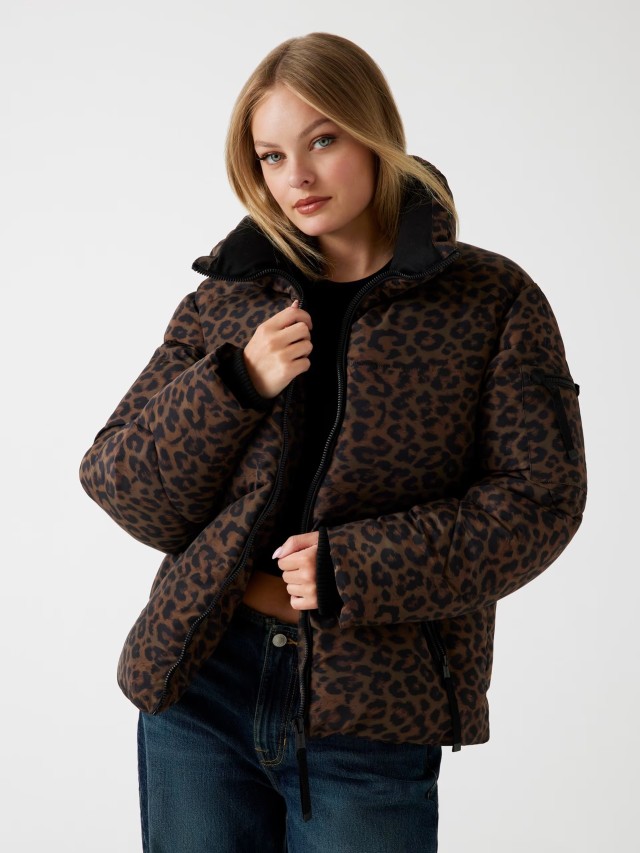 Guess martina Print crop Puffa Γυναικειο Μπουφαν Animal Print