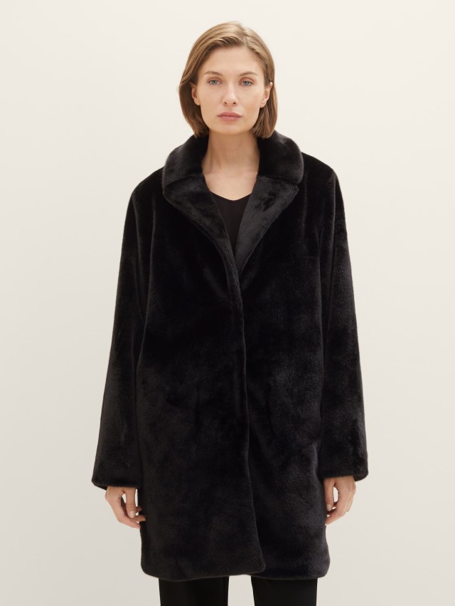Tom Tailor Fake Fur Coat Γυναικεία Γουνα Μαύρο
