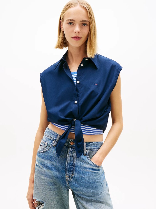 Tommy Hilfiger Tjw Tie Front Poplin Shirt Γυναικείο Πουκάμισο Μπλε