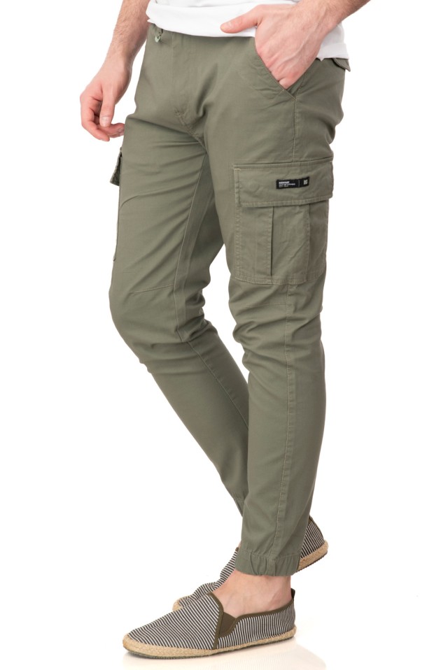 Rebase Chinos Cargo Pants With Elastic Tape Ankle  Ανδρικο Πανελονι Cargo Χακι