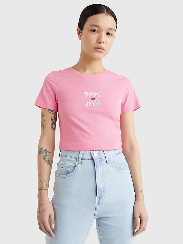 Tommy Hilfiger Tjw Skinny Essential Logo 2 Ss Γυναικεια Μπλουζα Ροζ