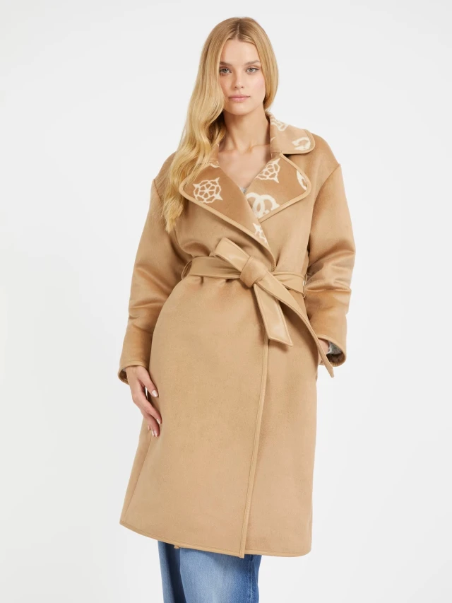 Guess Ludovica Logo Wrap C Γυναικείο Παλτο Εκρου