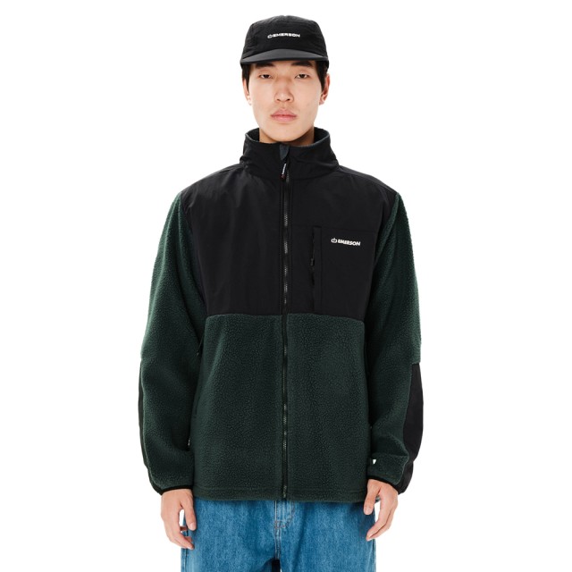 Emerson Mens Full Zip Sherpa Ανδρική Ζακέτα Fleece Πράσινη Μαύρη