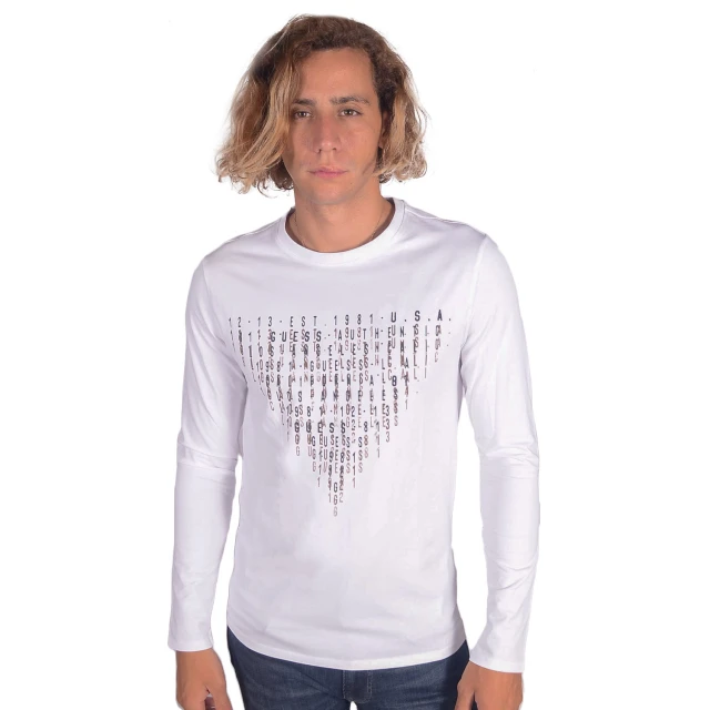 Guess Keanu Cn Ls Tee Ανδρικh Μπλουζα Μακρυμανικη Λευκη